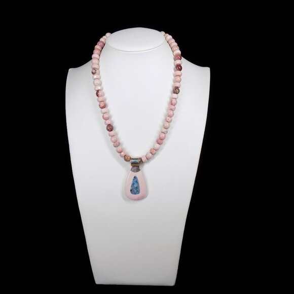 Jay King DTR Pink Opal Bead Necklace Australian Opal Inlay on Pink Opal Pendant - Picture 3 of 11